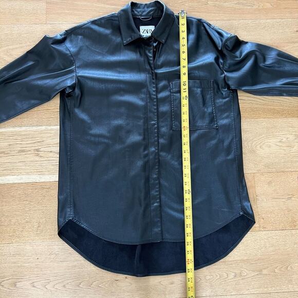 Zara Faux Leather Button Up Shacket in Black - Picture 7 of 8
